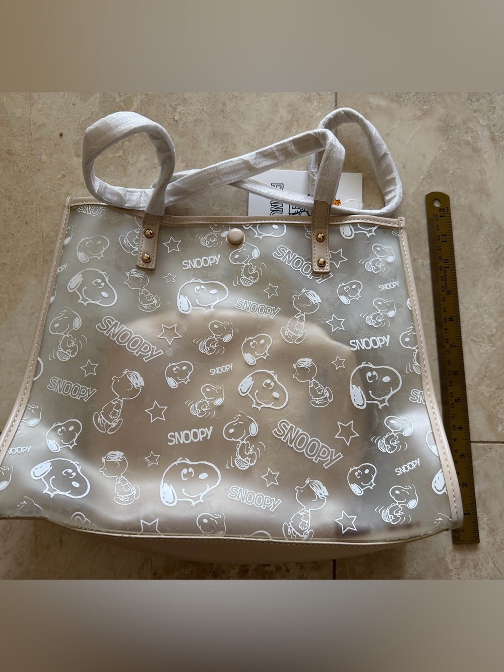NWT 2-in-1 Peanut Snoopy Handbag Tote Shoulder Bag Cute Pouch Beige Casual Work